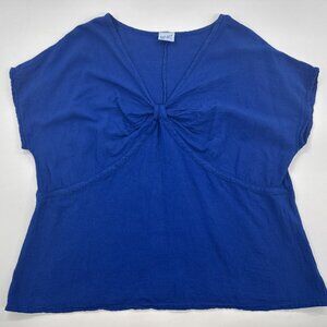 Oh My Gauze Top Shirt Womens 2 Large Blue Knot V Neck Lagenlook Cotton Relaxed